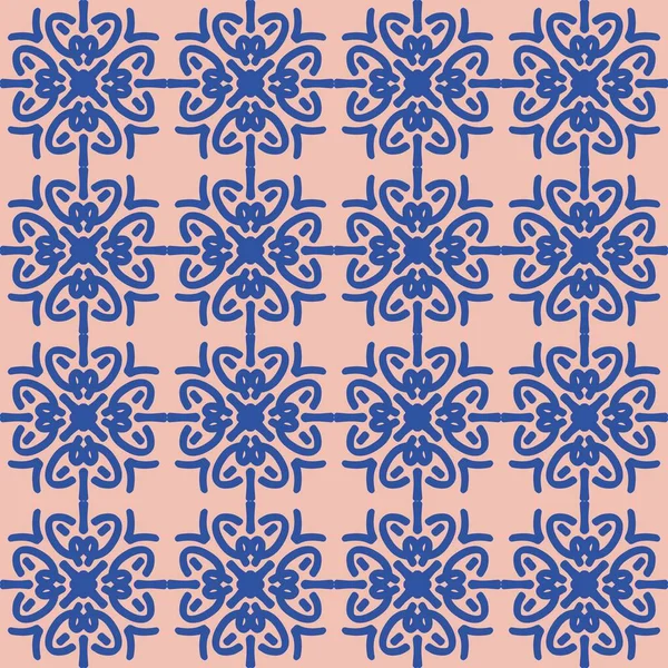 蓝色粉红乳霜曼达拉艺术无缝图案花卉创意设计背景图 — 图库矢量图片