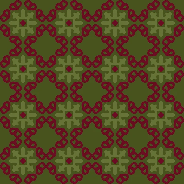 Vert Rouge Mandala Art Sans Couture Motif Floral Créatif Conception — Image vectorielle