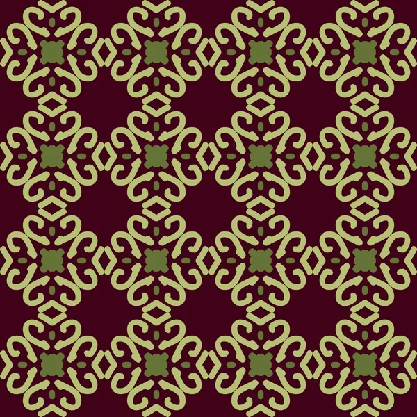 Verde Vermelho Mandala Arte Sem Costura Padrão Floral Criativo Design — Vetor de Stock