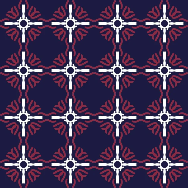 Bleu Rouge Mandala Art Sans Couture Motif Floral Créatif Fond — Image vectorielle