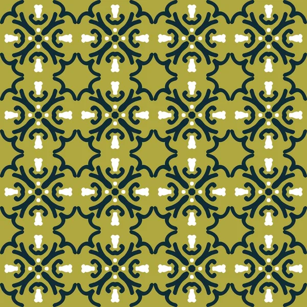 Grön Oliv Gul Mandala Konst Sömlös Mönster Blommig Kreativ Design — Stock vektor
