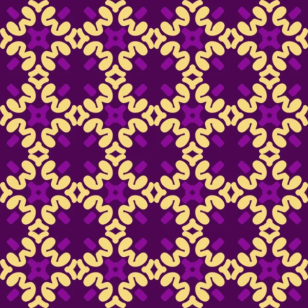 Púrpura Violeta Amarillo Mandala Arte Patrón Sin Costuras Floral Diseño — Archivo Imágenes Vectoriales