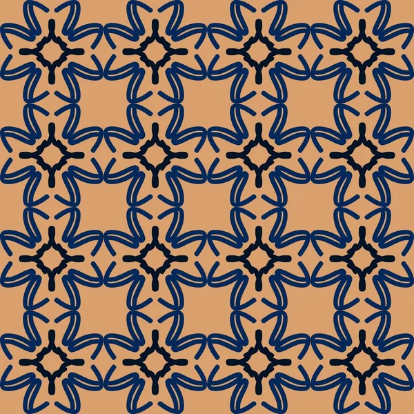 Blue Brown Cream Mandala Art Seamless Pattern Floral Creative Design — 图库矢量图片