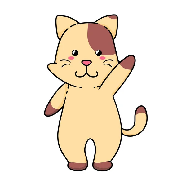 Niedlich Adorable Happy Brown Cat Cartoon Doodle Vektor Illustration Flachen — Stockvektor