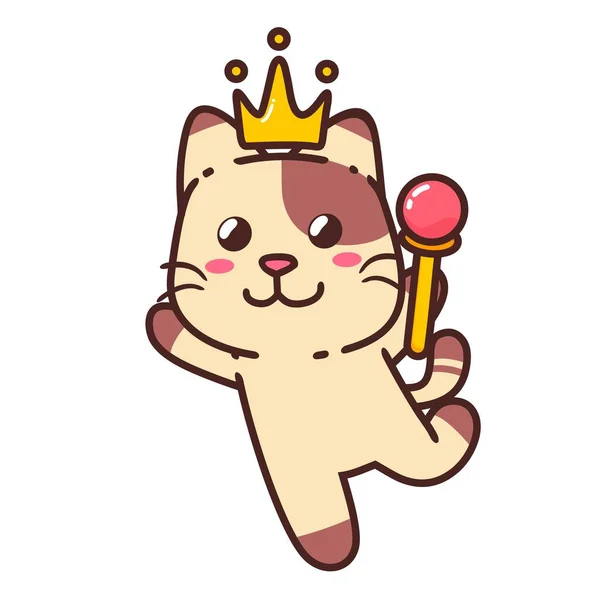 Bonito Adorável Feliz Brown Cat Royal King Desenho Animado Doodle —  Vetores de Stock