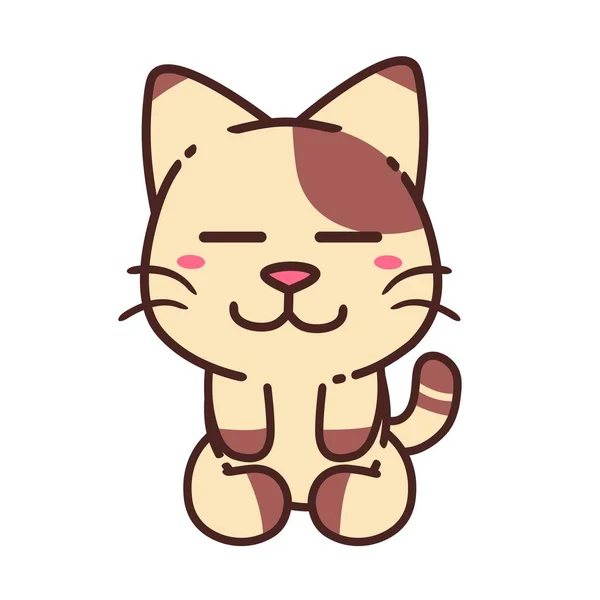 Cute Adorable Happy Brown Cozy Relax Cat Cartoon Doodle Vector - Stok Vektor