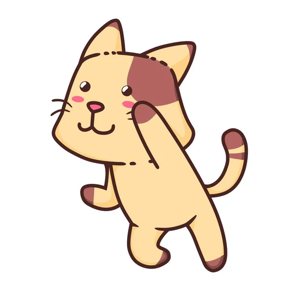 Bonito Adorável Happy Brown Cat Desenho Animado Doodle Vetor Ilustração —  Vetores de Stock