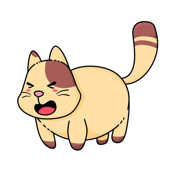 Mignon Adorable Heureux Brun Chat Dessin Animé Vectoriel Doodle Illustration — Image vectorielle