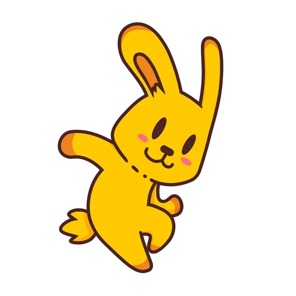 Conejo Amarillo Feliz Conejo Lindo Dibujo Animado Doodle Vector Ilustración — Vector de stock