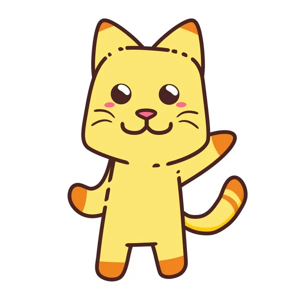 Happy Yellow Cat Kitten Kartun Vektor Doodle Gambar Gaya Desain - Stok Vektor