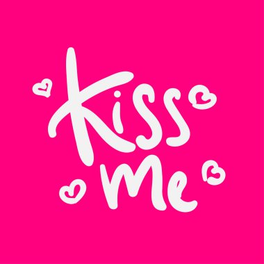 Aşk öpücüğü ver, sevgililer günü kartı, metin tipografi tasarımı, grafik vektör çizimi.