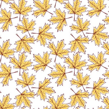 kırmızı sarı akçaağaç sonbahar yaprakları kusursuz desenli karikatür karikatür tarzı duvar kağıdı illüstrasyonunu tekrarlar