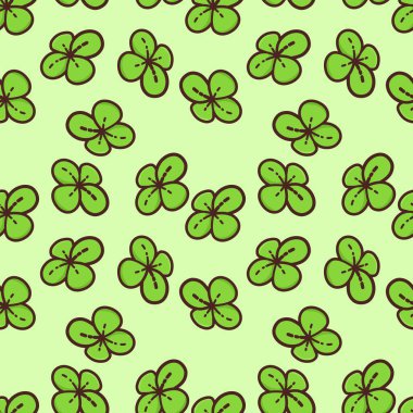 yeşil yonca yaprağı şanslı tekrar kusursuz desenli karalama çizgi film stili duvar kağıdı temsilcisi illüstrasyonuName 