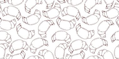 tatlı lezzetli kruvasan keki tekrar et kusursuz desenli karalama çizgi film stili vektör illüstrasyon duvar kağıdı