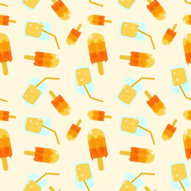 tatlı lezzetli buzlu limon içeceği yaz tekrar et kusursuz desenli karikatür karikatür stili duvar kağıdı vektör çizimi