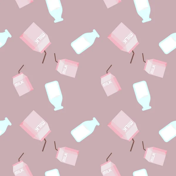Смачна Пляшка Рожевого Молока Повторює Безшовний Візерунок Каракулі Мультяшний Стиль — стоковий вектор
