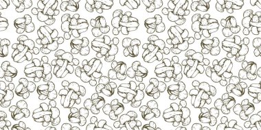 Lezzetli kahverengi kayın kabuğu mantar mantarı yemek malzemesi tekrar kusursuz desenli karikatür karikatür duvar kâğıdı çizimi tasviri