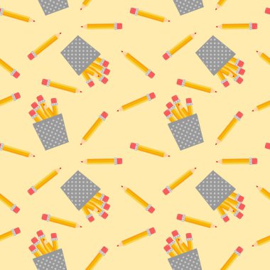 education yellow pencil repeat seamless pattern doodle cartoon style wallpaper vector illustration