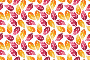 orange red autumn nature foliage leaves repeat seamless pattern doodle cartoon style wallpaper vector illustration