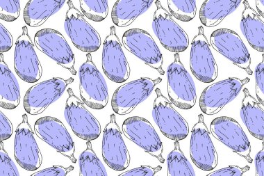 fresh vegetable purple eggplant food repeat seamless pattern doodle cartoon style wallpaper vector illustration 