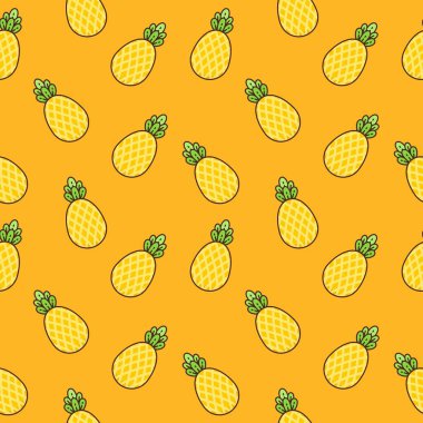 Taze yaz sarısı ananas. Kusursuz desenli karalama. Duvar kağıdı çizimi çizimi.