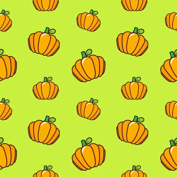 Fresh Orange Pumpkin Repeat Seamless Pattern Doodle Cartoon Style Wallpaper — Stock Vector