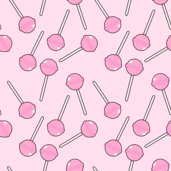 Sweet Candy Pink Lollipop Repeat Seamless Pattern Doodle Cartoon Style — Archivo Imágenes Vectoriales