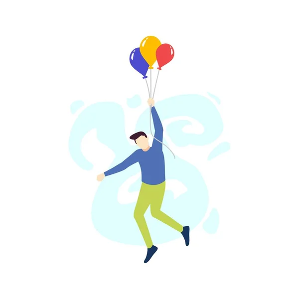 Άνθρωπος Πετάει Πολύχρωμο Μπαλόνι Άνθρωποι Χαρακτήρα Επίπεδη Σχεδίαση Διάνυσμα Εικονογράφηση — Διανυσματικό Αρχείο