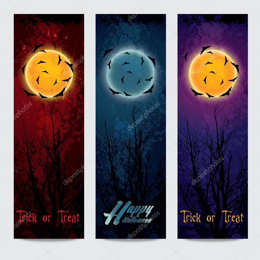 Halloween vertical banners set with moon