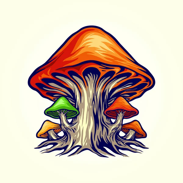 Spooky Nature Fungus Plant Mushrooms Illustrations Vectorielles Pour Votre Ligne — Image vectorielle