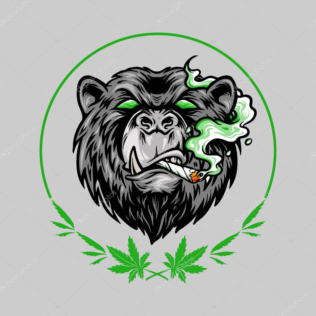 Marijuana Smoke Scary Bear Weed Mascot Logo for your work merchandise clothing line and poster, Logo advertising business company or brands