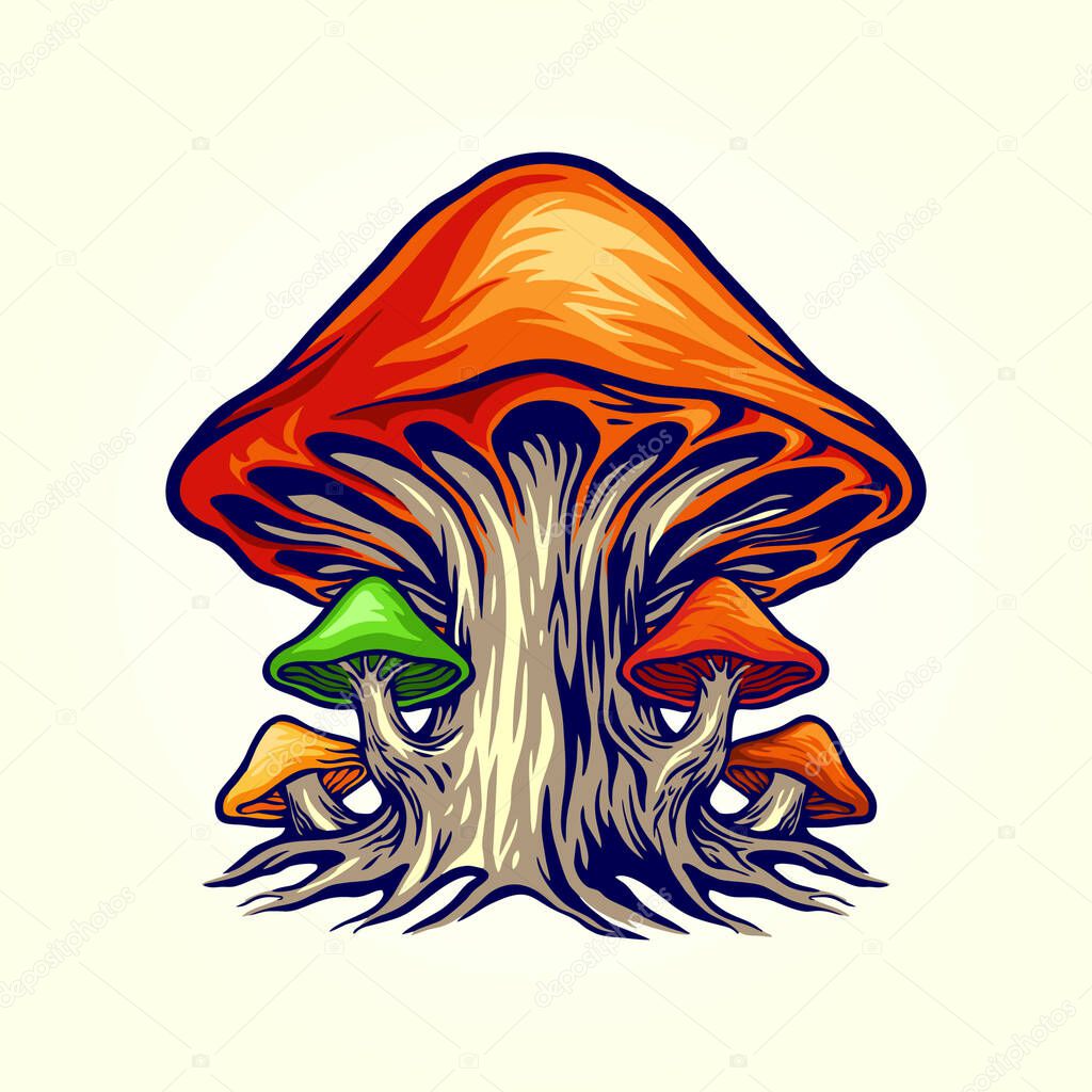 Spooky Nature Fungus Plant Mushrooms vector illustrations for your work merchandise clothing line, stickers and poster,