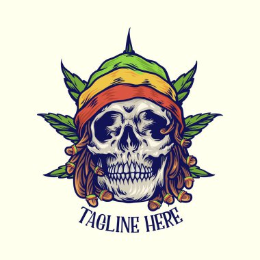 Dreadlock Rastaman Jamaika Yaprağı Ot Arkaplan Logosu, maskot tişörtü, çıkartma ve etiket tasarımları, poster, tebrik kartı reklam şirketi veya markalar için çizimler.