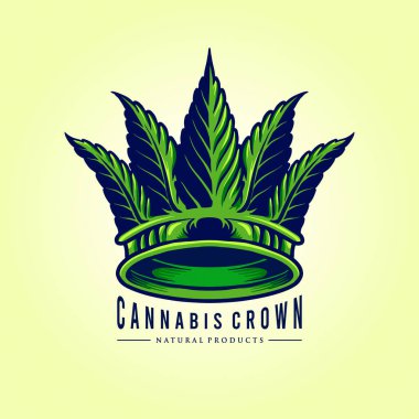 İş Logosu, maskot tişörtü, çıkartma ve etiket tasarımları, poster, tebrik kartı reklam şirketi veya markalar için Green Leaf Cannabis Crown Logo çizimleri