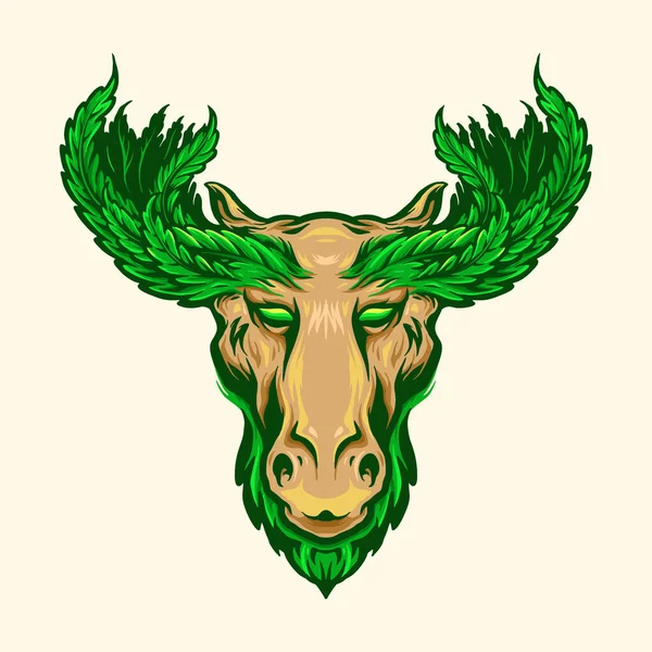 Deer with Marijuana Leaf Antlers Logo Mascot illustrations for your work merchandise t-shirt, stickers and Label designs, poster, greeting cards advertising business company or brands