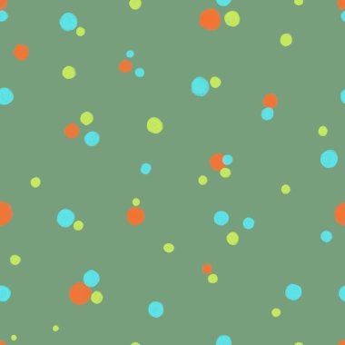 Kusursuz, parlak, yeşil arkaplandaki renkli topların arka planı. Paket kağıdı tasarımı, arkaplan, şablon, tekstil, kumaş, duvar kağıdı.