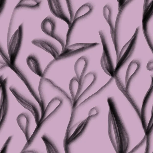 Patrón Botánico Sin Costuras Ramitas Dibujadas Mano Sobre Fondo Lila —  Fotos de Stock