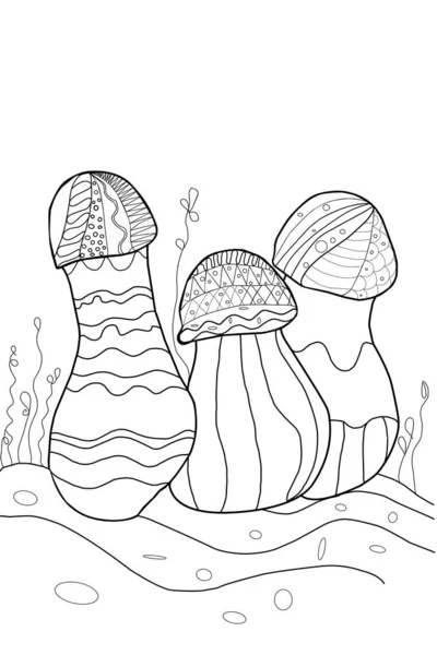 Family Mushrooms Meadow Autumn Coloring Book Stress Children Adults Zen — Stock Photo, Image