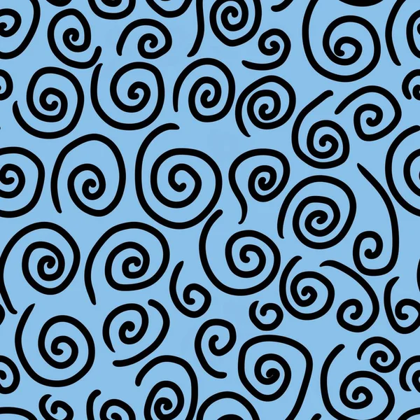 Seamless Black Swirl Pattern Blue Background Design Background Template Fabric — Stock Photo, Image