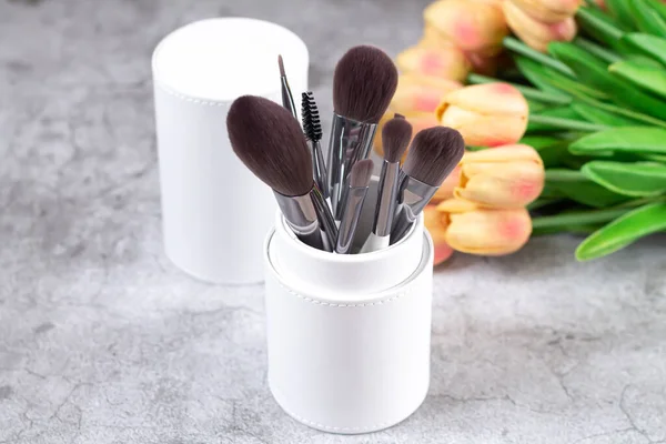 Professional Set Make Brushes Tools Cosmetic Box — Stock Photo, Image