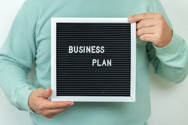 Businessman Holding Signboard Text Business Plan Entrepreneurship Concept — Stock Photo, Image