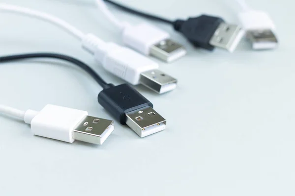 Different Charging Data Transmission Plugs Adapter Usb Gray Background — Stock Photo, Image