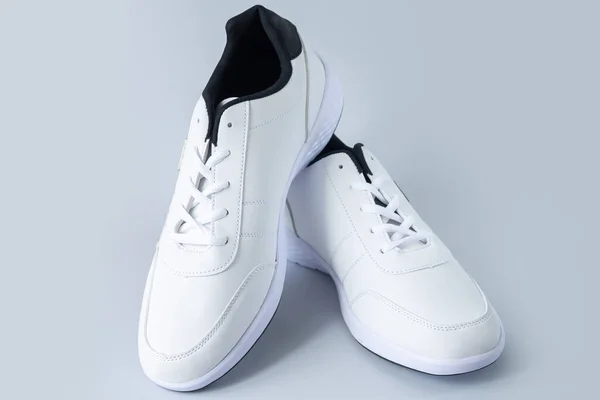 Par Novos Sapatos Couro Branco Elegante Conceito Foorwear Estilo Esporte — Fotografia de Stock