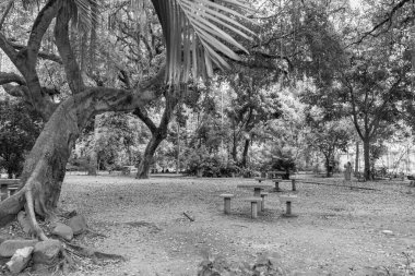 Niteroi, Rio de Janeiro, Brezilya - CIRCA 2021: Campo de So Bento olarak bilinen şehir parkı, COVID-19 salgını sırasında kararlaştırılan tecrit kararının önünde ve önlerinde kimse olmadan kapatıldı