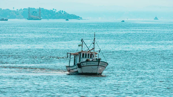 Bateau Pêche Entouré Oiseaux Marins Dans Baie Guanabara Rio Janeiro — Photo