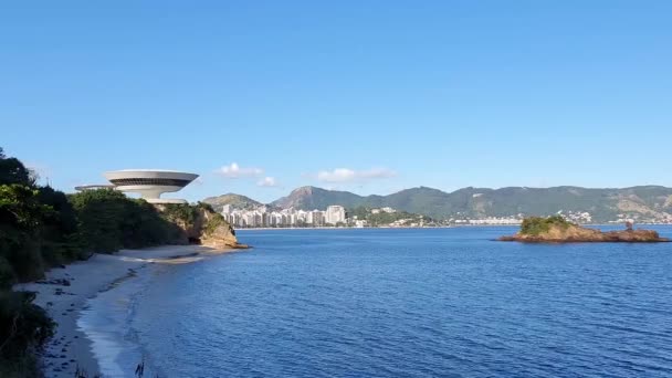 Brazíliai Rio Janeiróban Található Niteroi Kortárs Művészeti Múzeumot Oscar Niemeyer — Stock videók