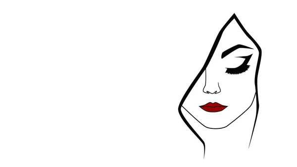 美容黒と白のシルエット 赤い唇を持つ女性の顔 ラインアート 目を下に女性の顔 美容室のアイコン 美の概念 女性らしさ — ストックベクタ