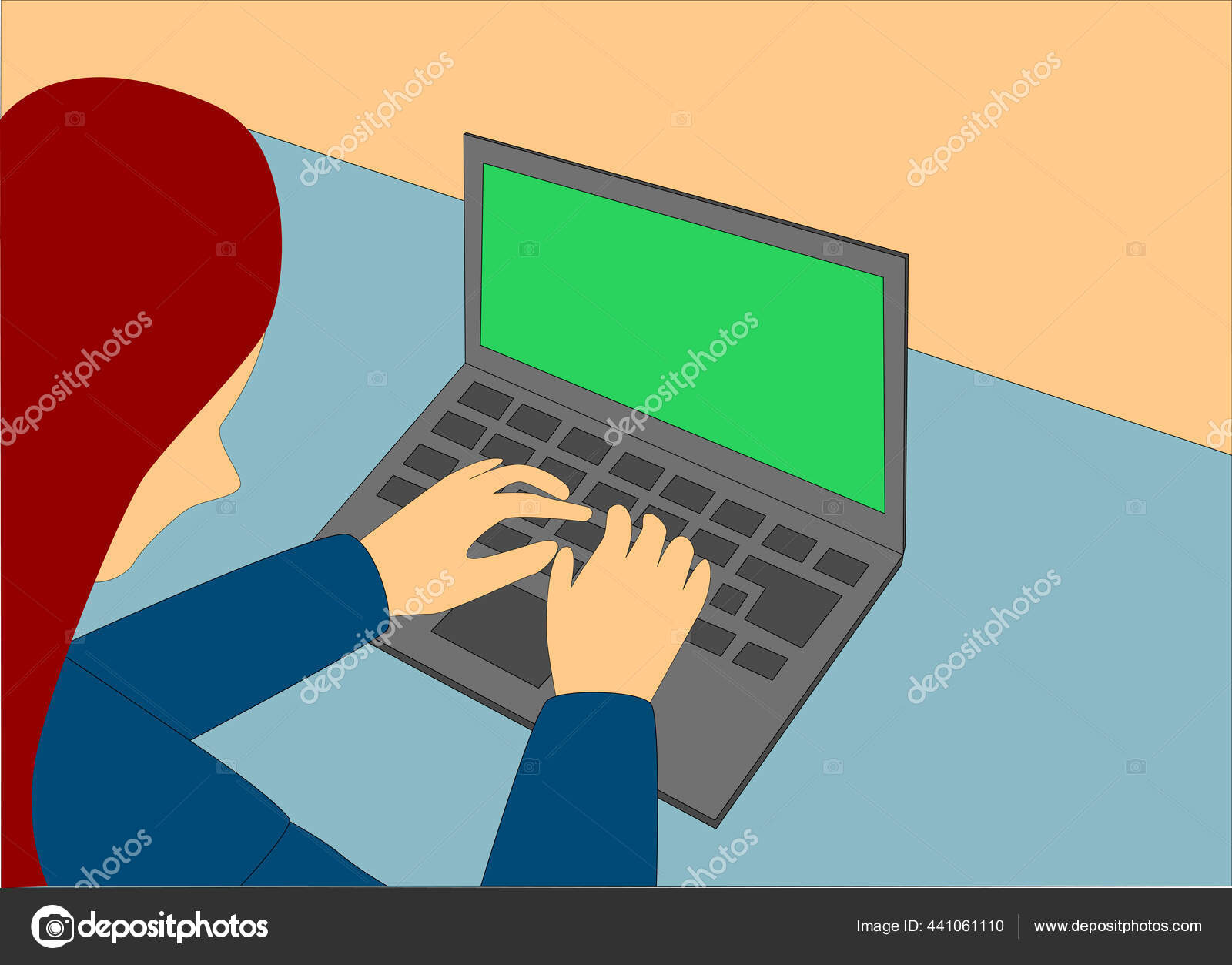 Девушка Мультика Работает Дома Ноутбуком Образование Онлайн Жизнь.