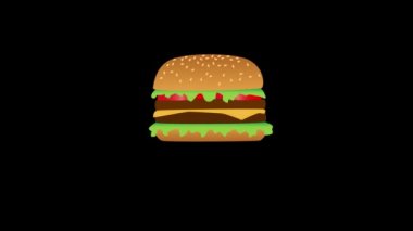 Taze, nefis çizgi film hamburgerleri siyah arka planda beliriyor ve ilahi ışıkla parlıyor. Çizburgerin kanatları büyür ve uçar gider.