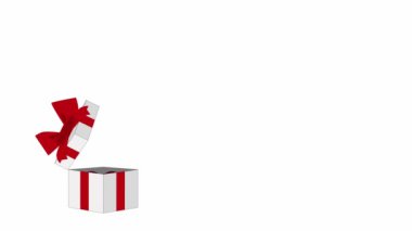 Kırmızı kalpler beyaz arka plandaki hediye kutusundan fırlar. Sevgililer günü kartı. Şimdiki zaman kavramı, kutlama, duygular, romantik